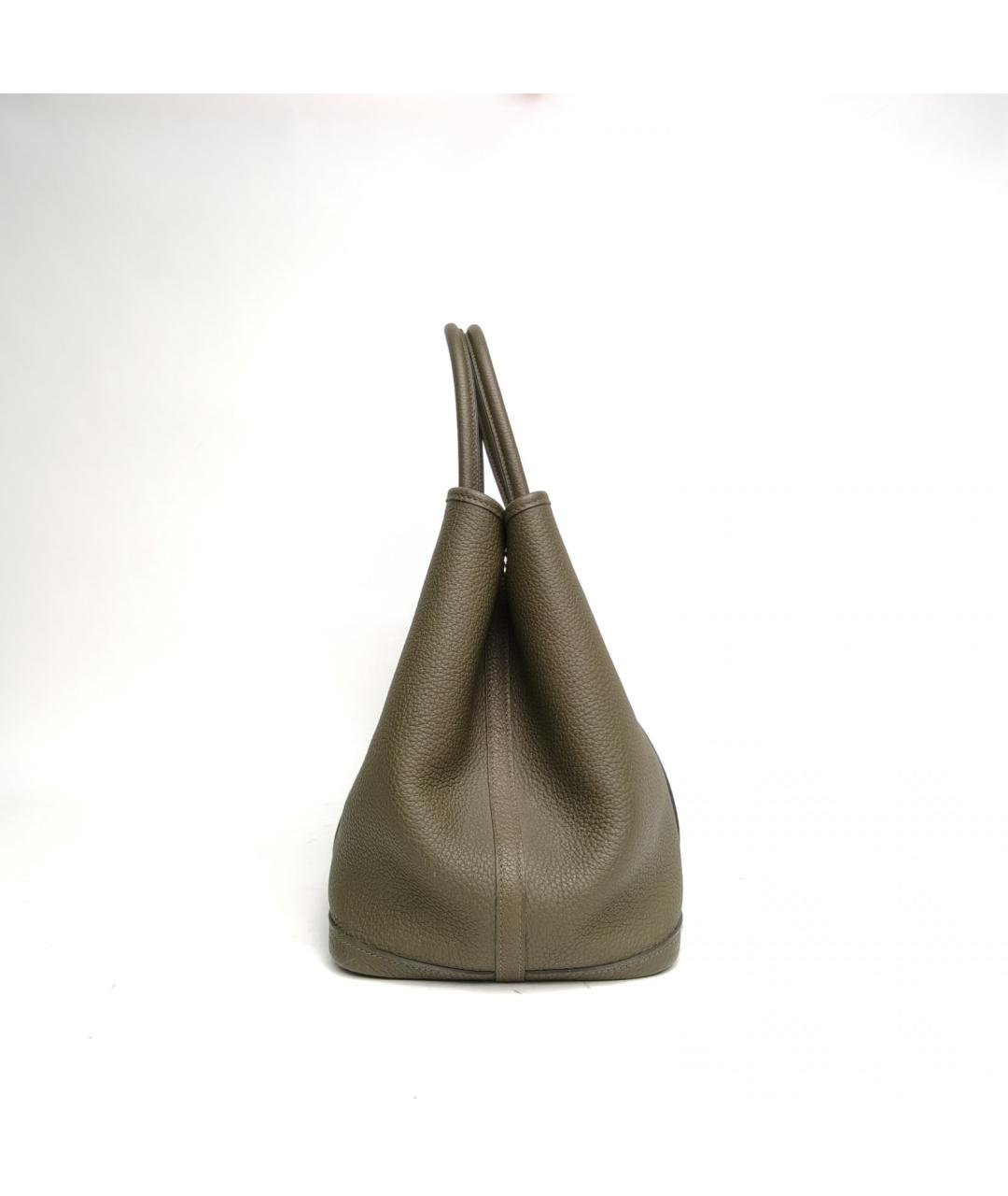 HERMES Хаки кожаная сумка тоут, фото 3