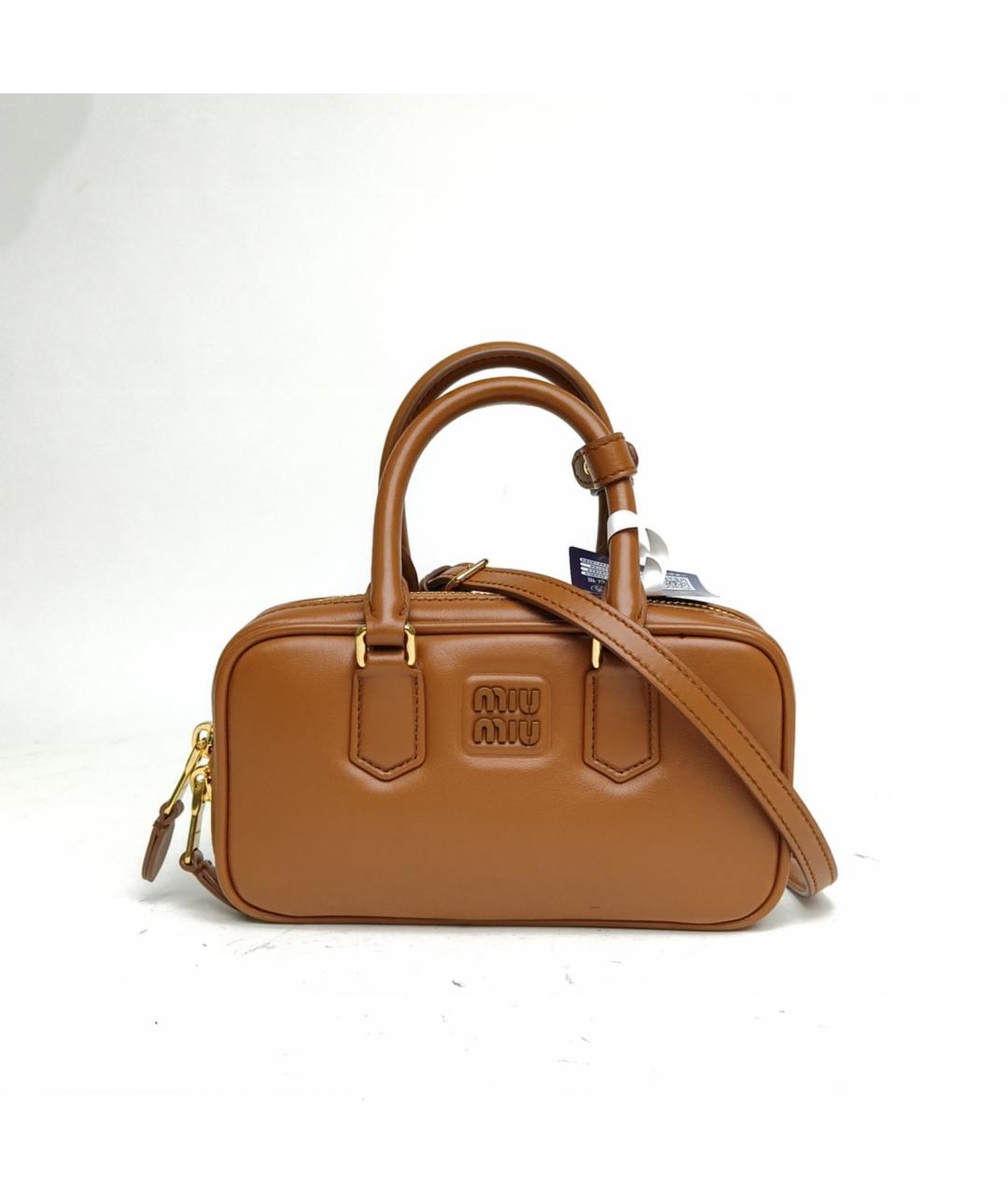 MIU MIU Коричневая кожаная сумка с короткими ручками, фото 8