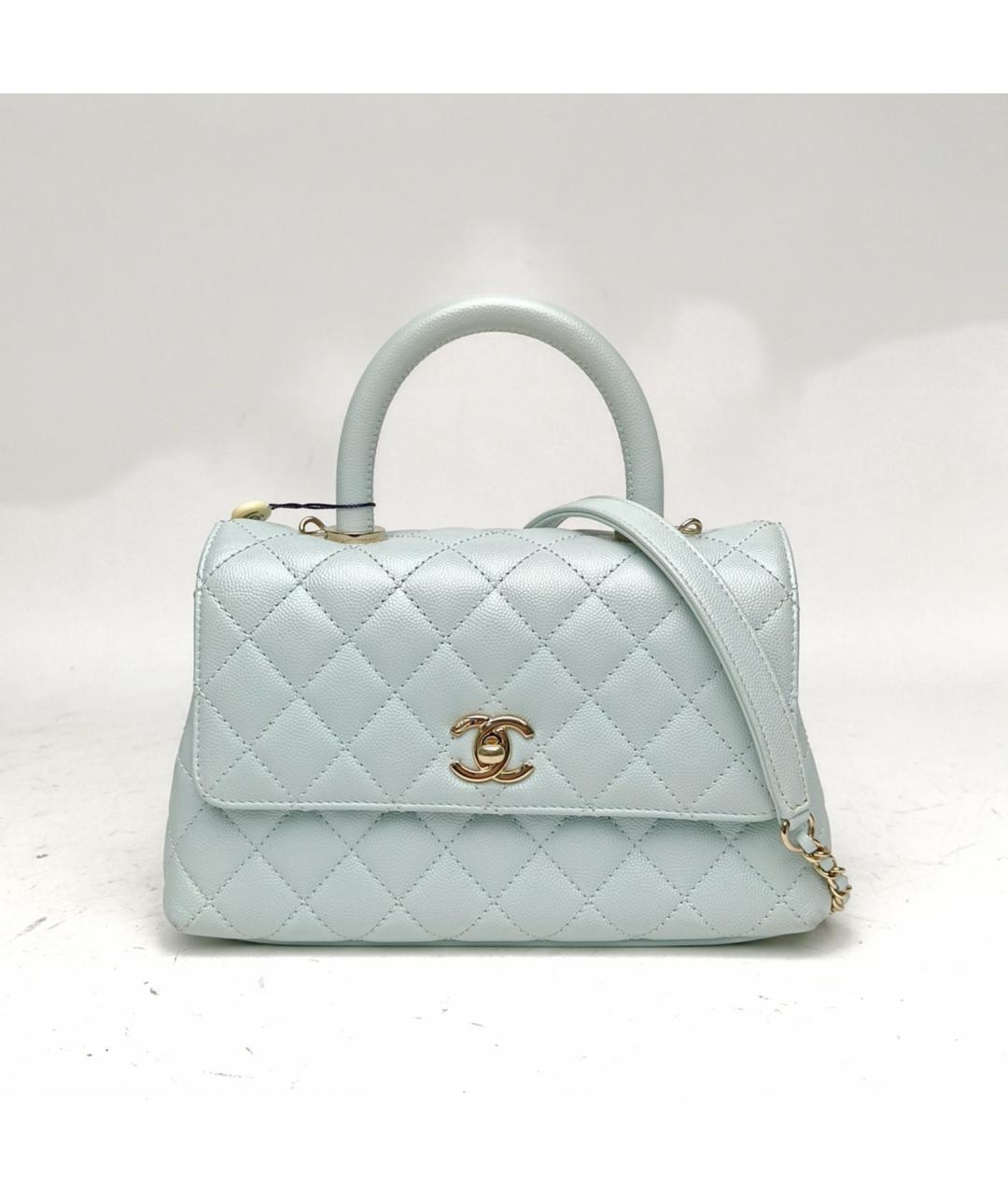 CHANEL Голубая кожаная сумка с короткими ручками, фото 2