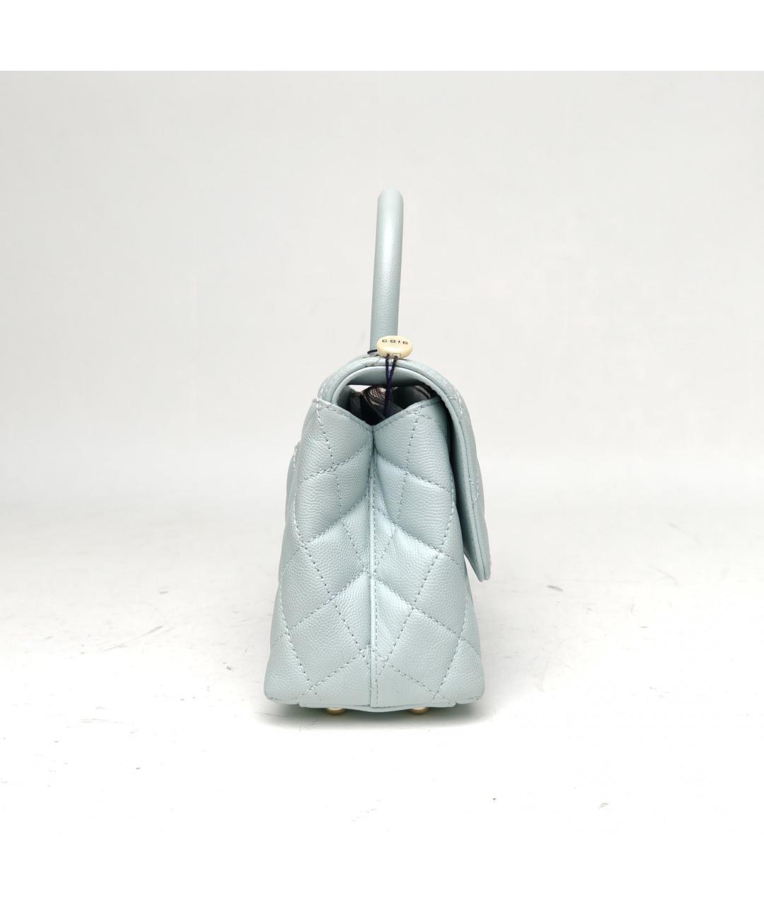 CHANEL Голубая кожаная сумка с короткими ручками, фото 5