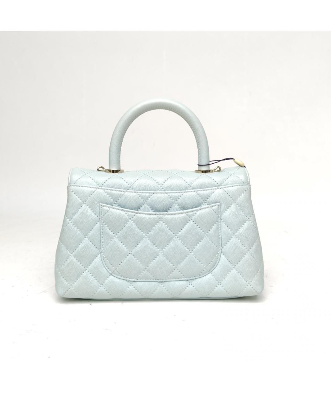CHANEL Голубая кожаная сумка с короткими ручками, фото 4