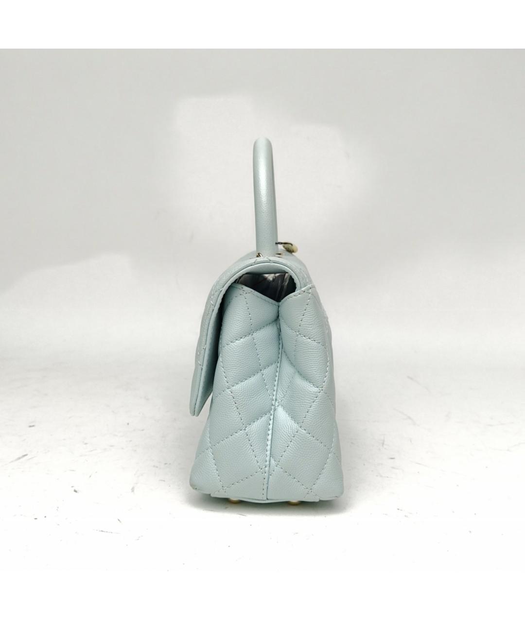 CHANEL Голубая кожаная сумка с короткими ручками, фото 3