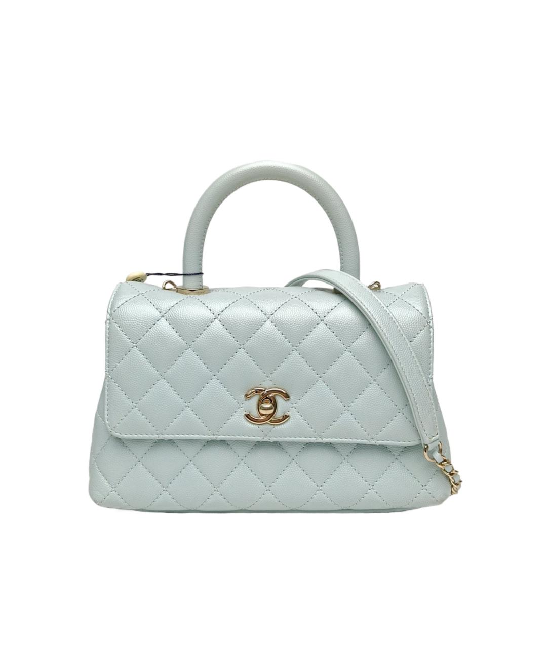 CHANEL Голубая кожаная сумка с короткими ручками, фото 10