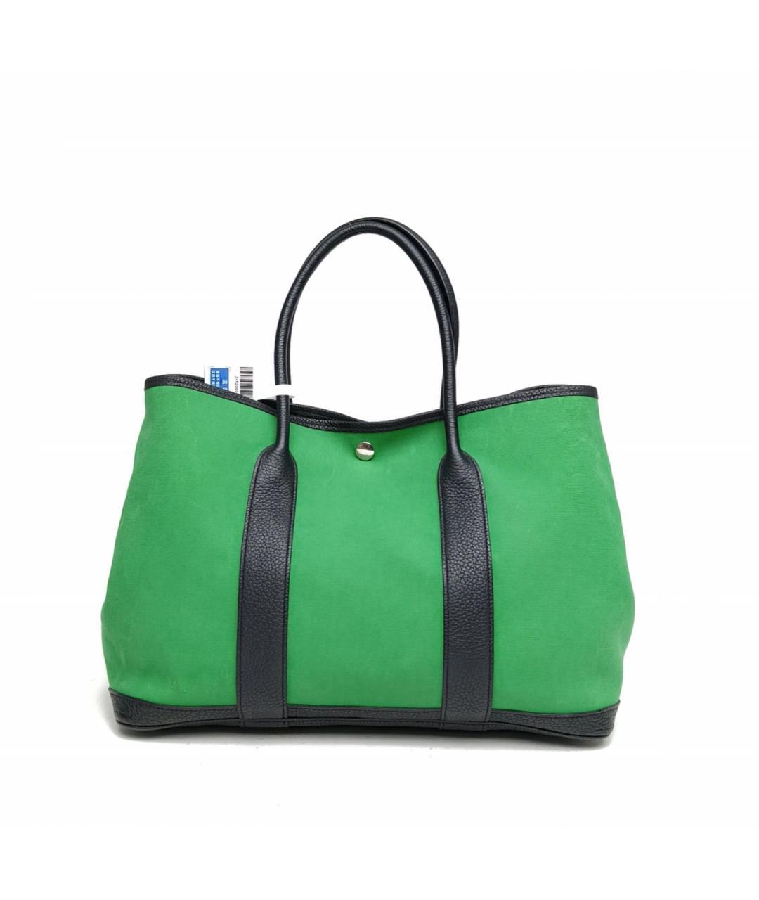 HERMES Зеленая тканевая сумка с короткими ручками, фото 2