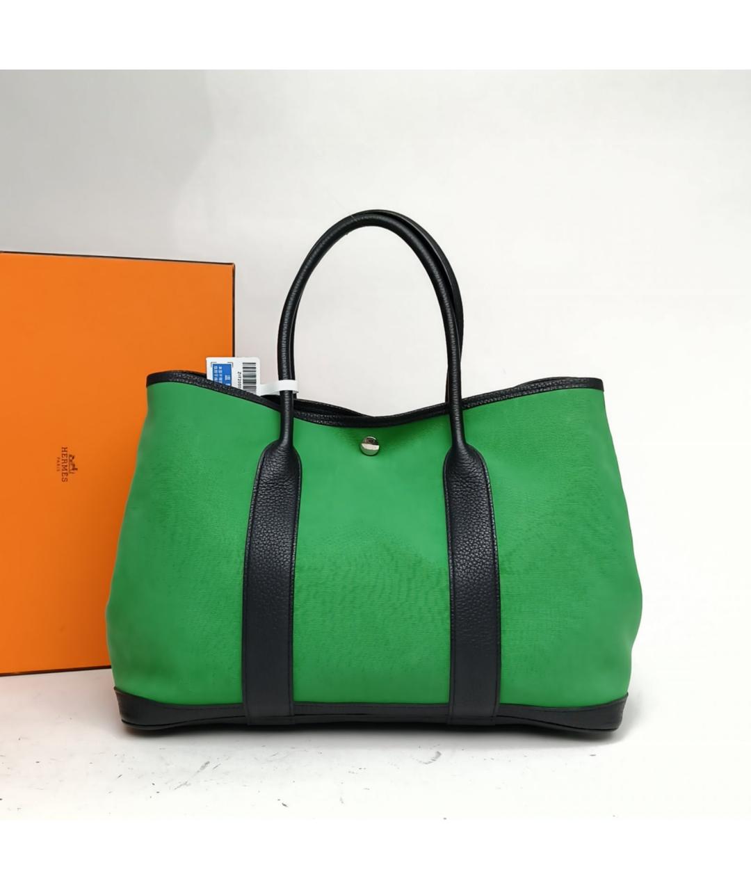 HERMES Зеленая тканевая сумка с короткими ручками, фото 9