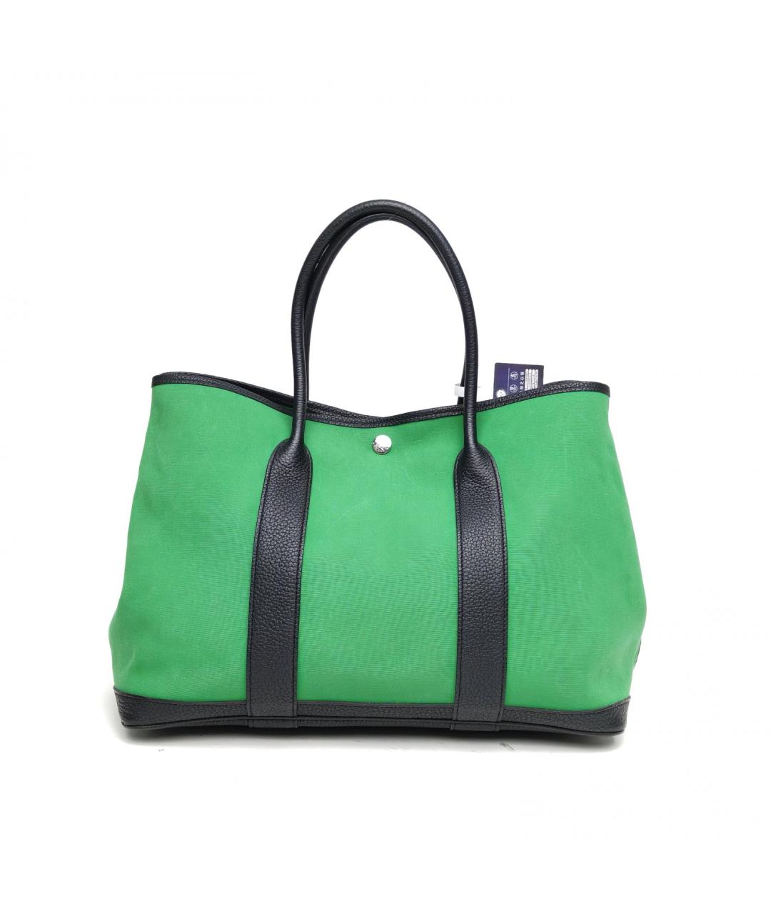 HERMES Зеленая тканевая сумка с короткими ручками, фото 4