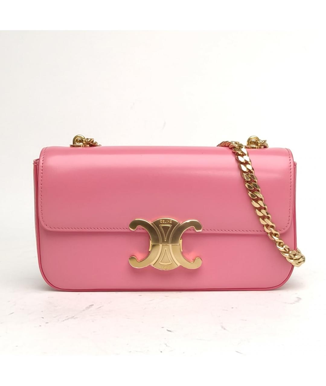 CELINE Розовая кожаная сумка через плечо, фото 2