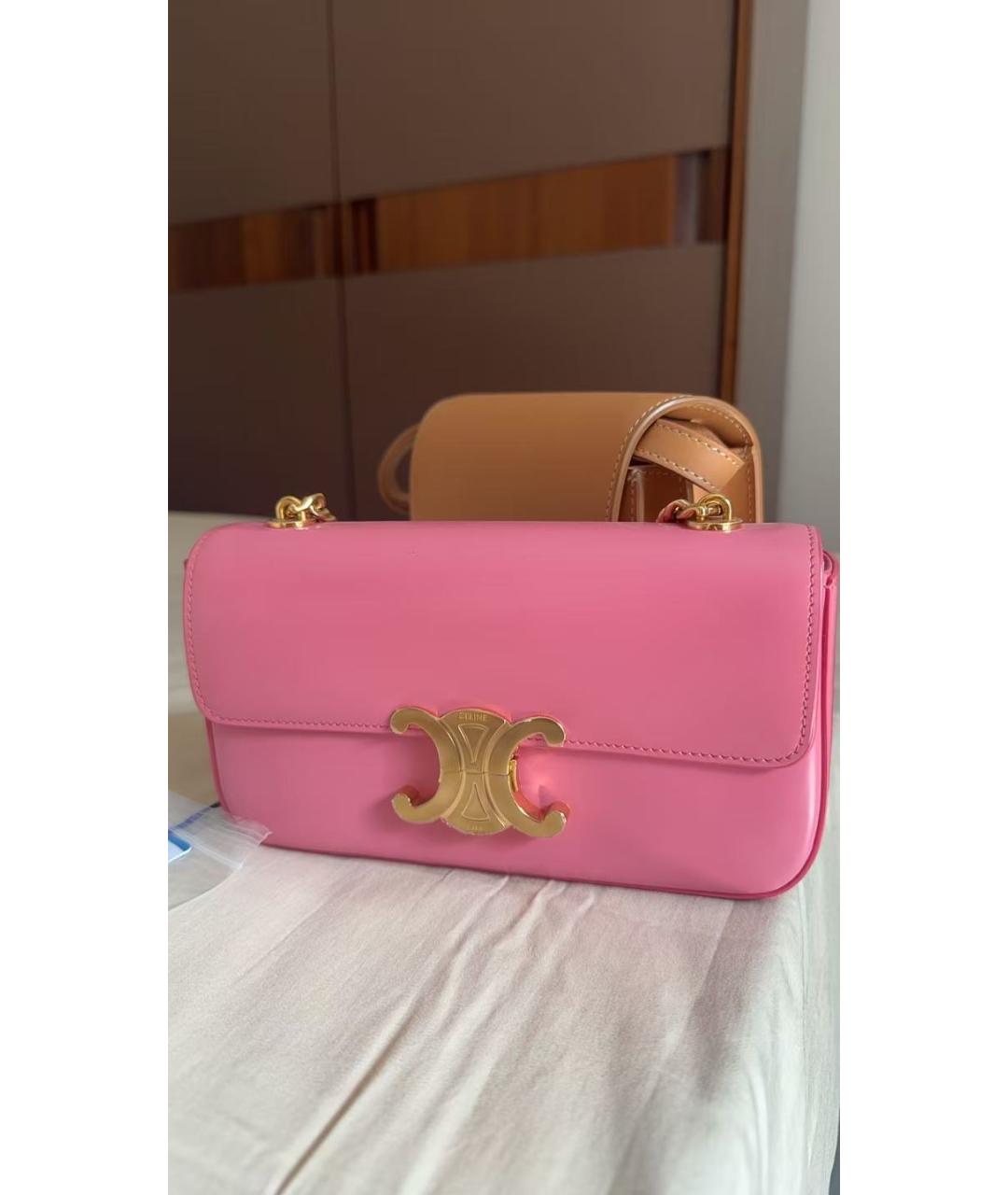 CELINE Розовая кожаная сумка через плечо, фото 9