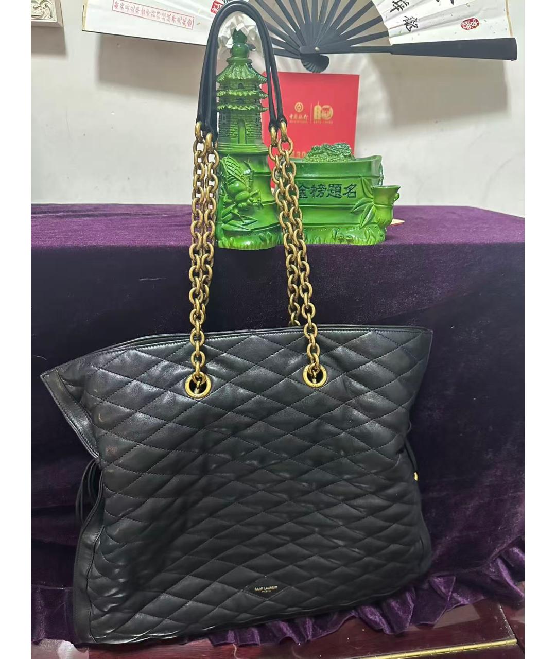 SAINT LAURENT Черная кожаная сумка тоут, фото 8