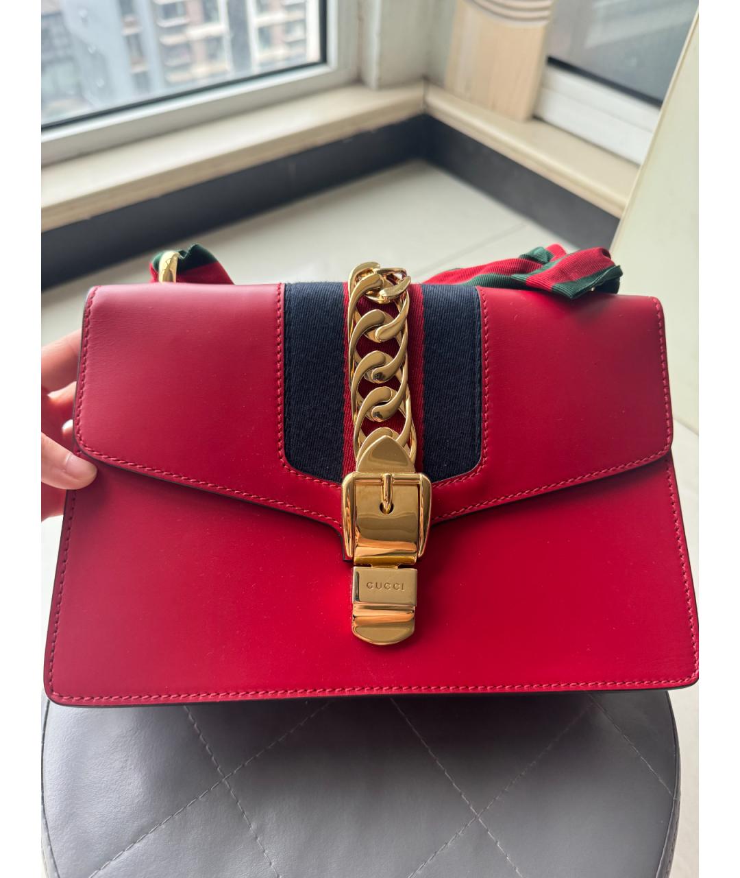 GUCCI Красная кожаная сумка через плечо, фото 9