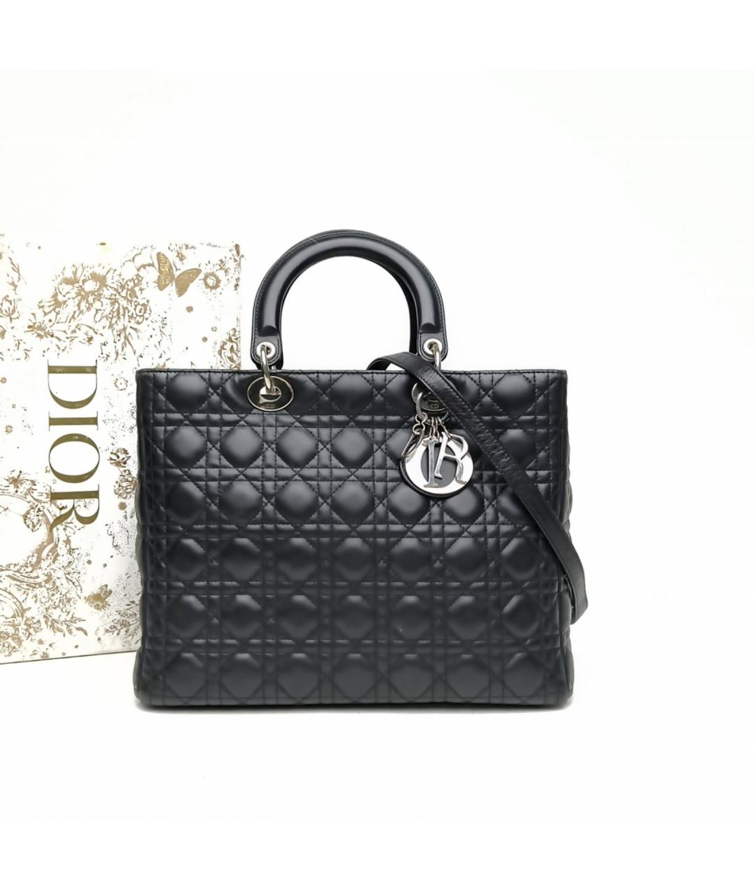 CHRISTIAN DIOR Черная кожаная сумка тоут, фото 9