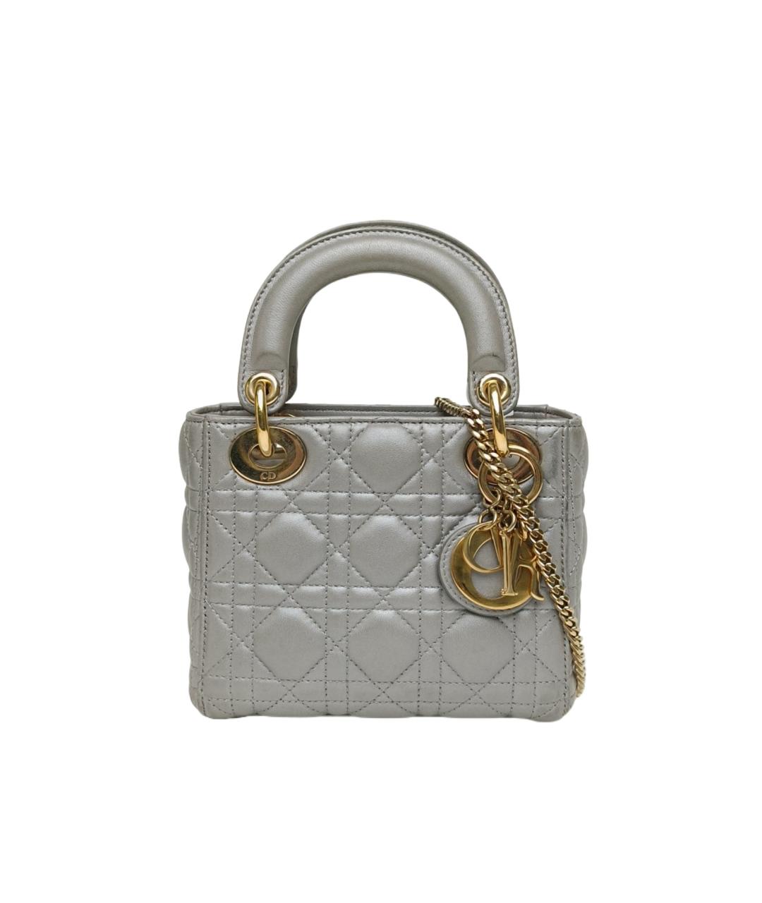 CHRISTIAN DIOR Серая кожаная сумка с короткими ручками, фото 1