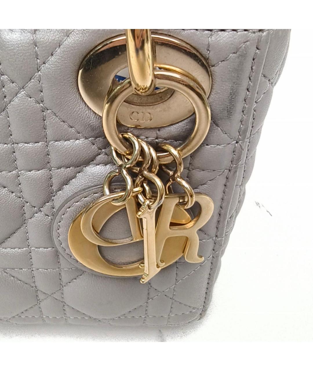 CHRISTIAN DIOR Серая кожаная сумка с короткими ручками, фото 7