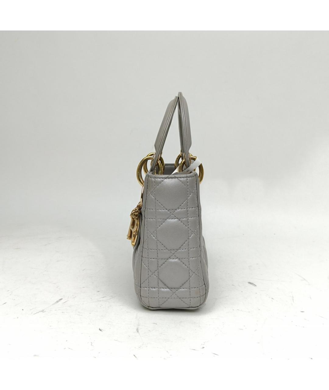 CHRISTIAN DIOR Серая кожаная сумка с короткими ручками, фото 3
