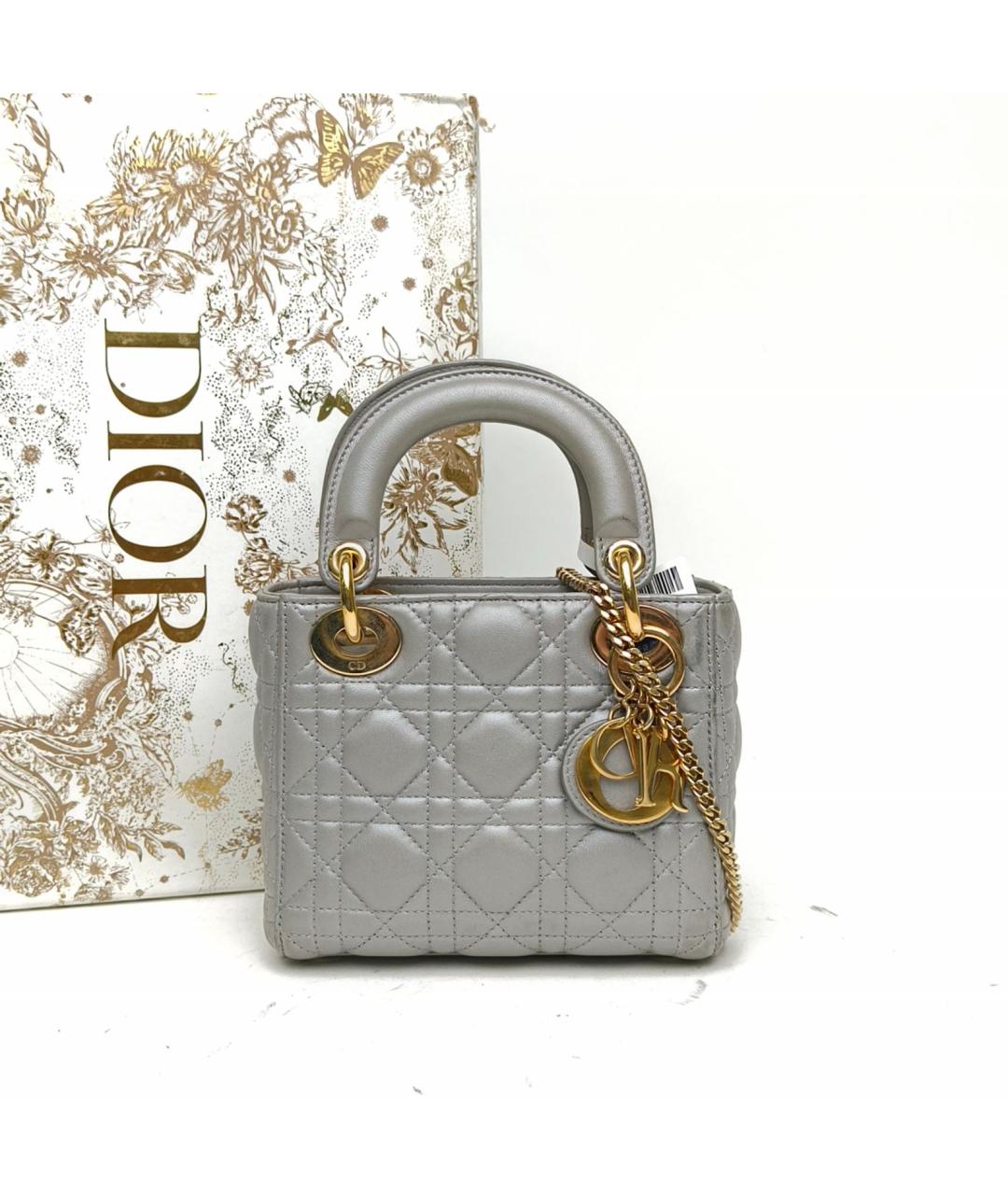 CHRISTIAN DIOR Серая кожаная сумка с короткими ручками, фото 9