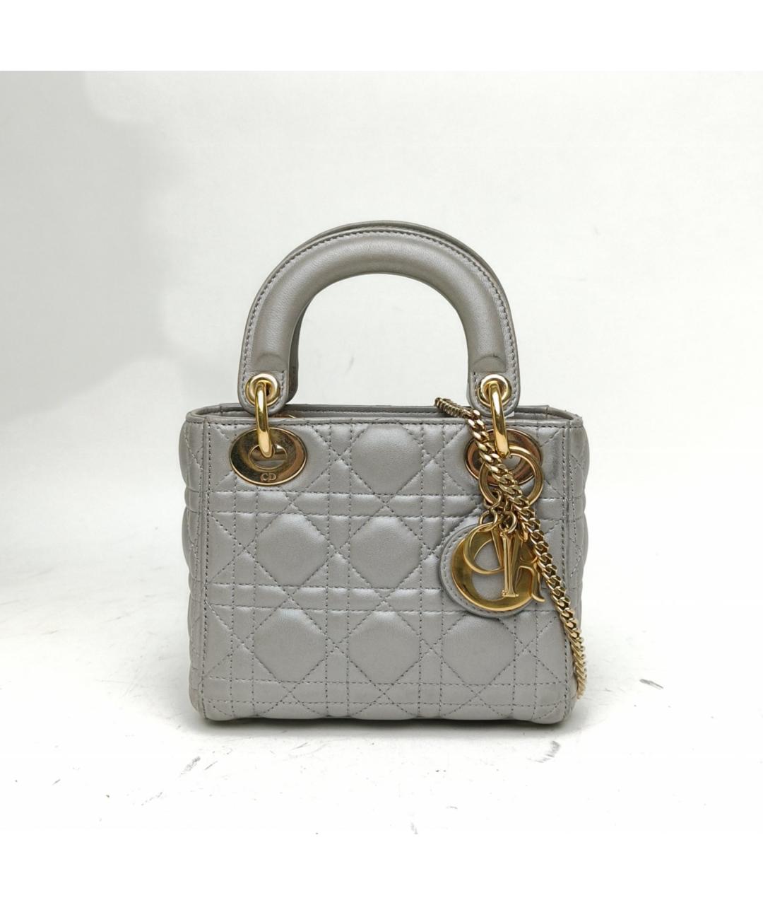 CHRISTIAN DIOR Серая кожаная сумка с короткими ручками, фото 2