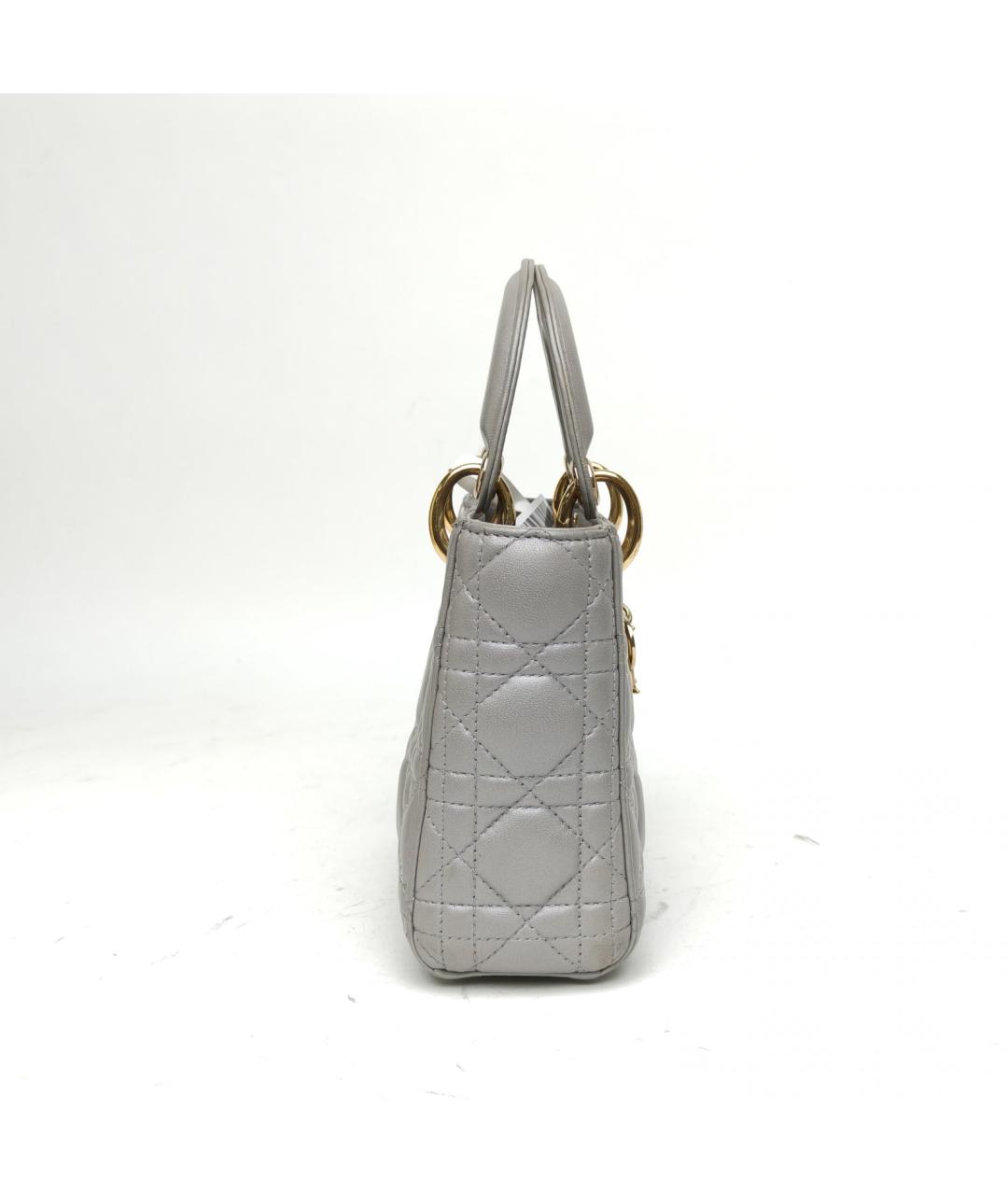 CHRISTIAN DIOR Серая кожаная сумка с короткими ручками, фото 5