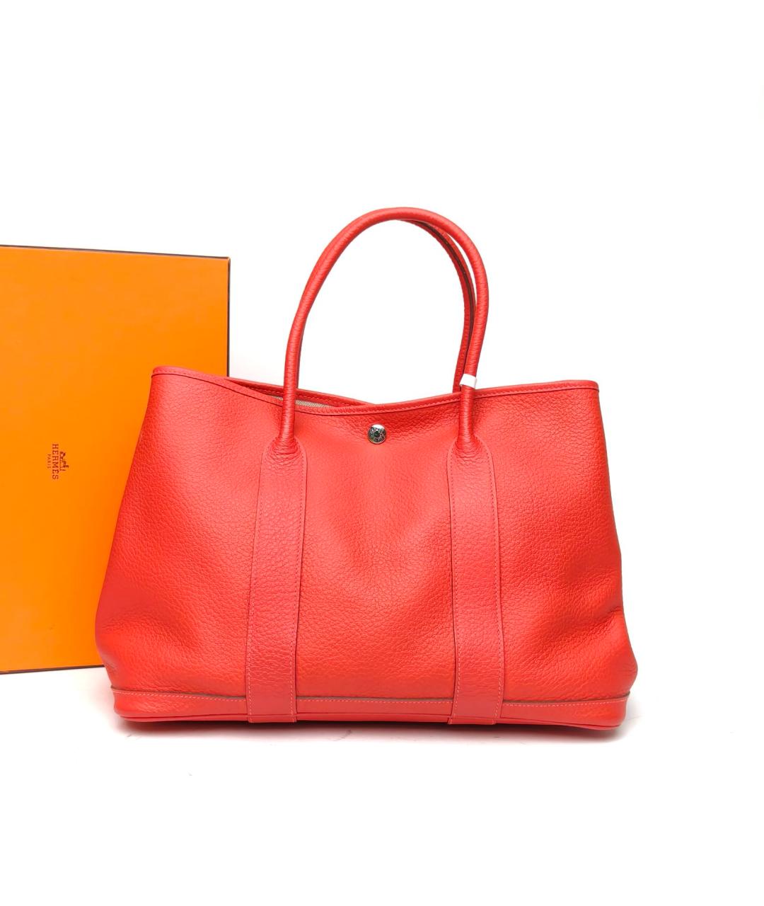 HERMES Коралловая кожаная сумка тоут, фото 9