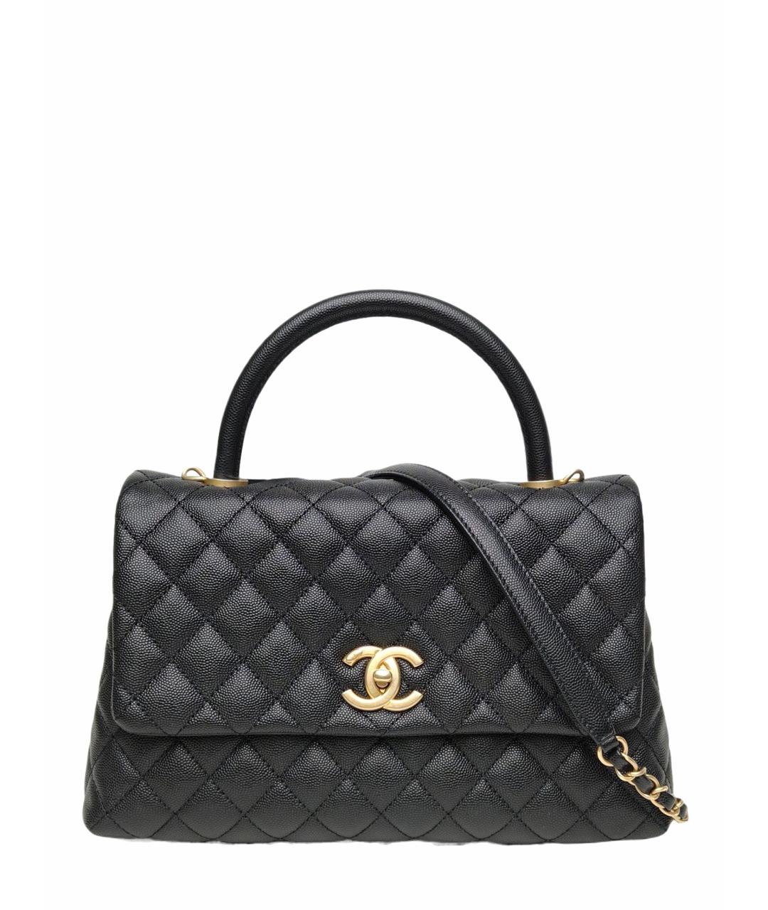 CHANEL Черная кожаная сумка с короткими ручками, фото 1