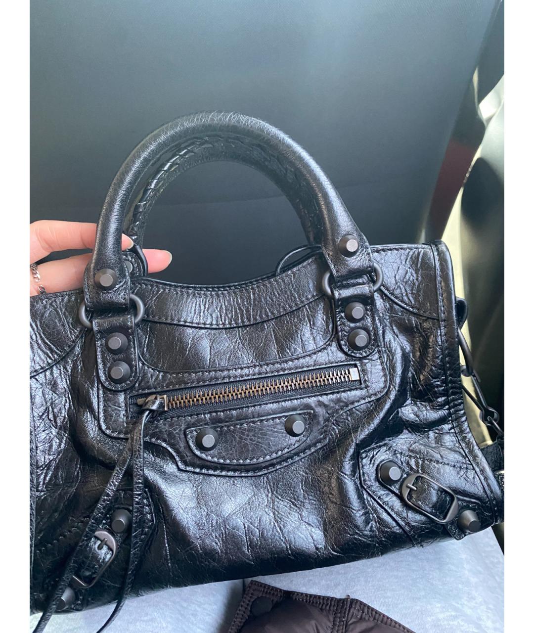 BALENCIAGA Черная кожаная сумка с короткими ручками, фото 7