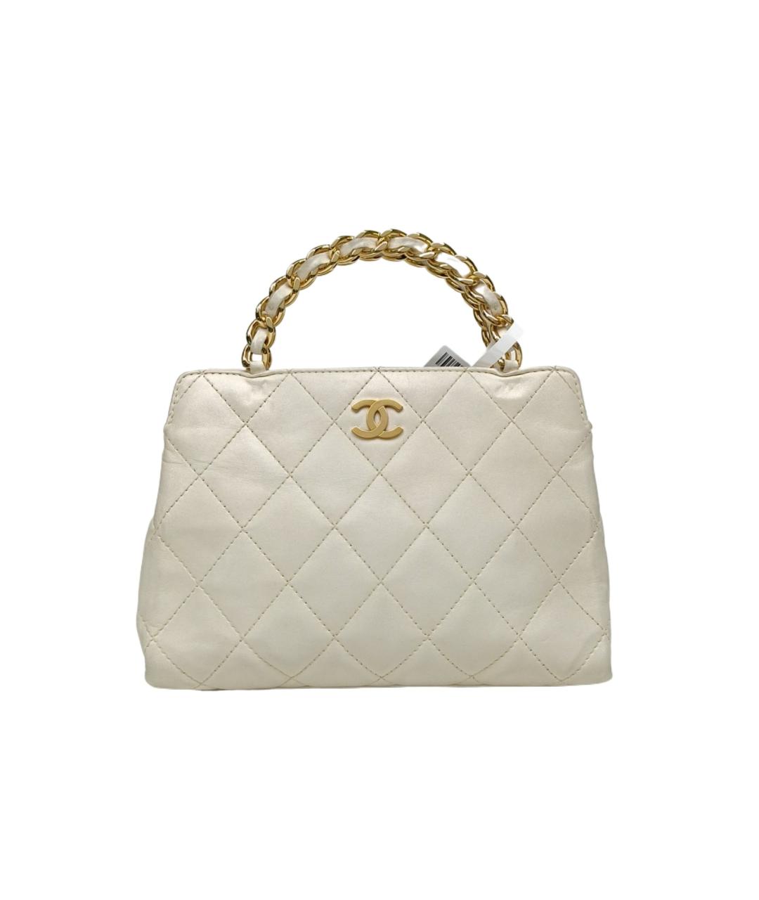 CHANEL Белая кожаная сумка с короткими ручками, фото 1