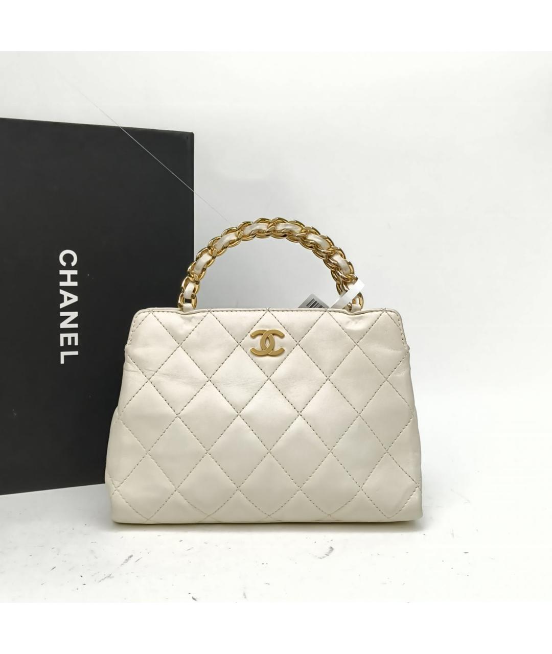 CHANEL Белая кожаная сумка с короткими ручками, фото 9
