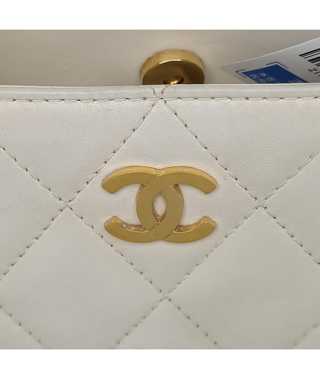CHANEL Белая кожаная сумка с короткими ручками, фото 7