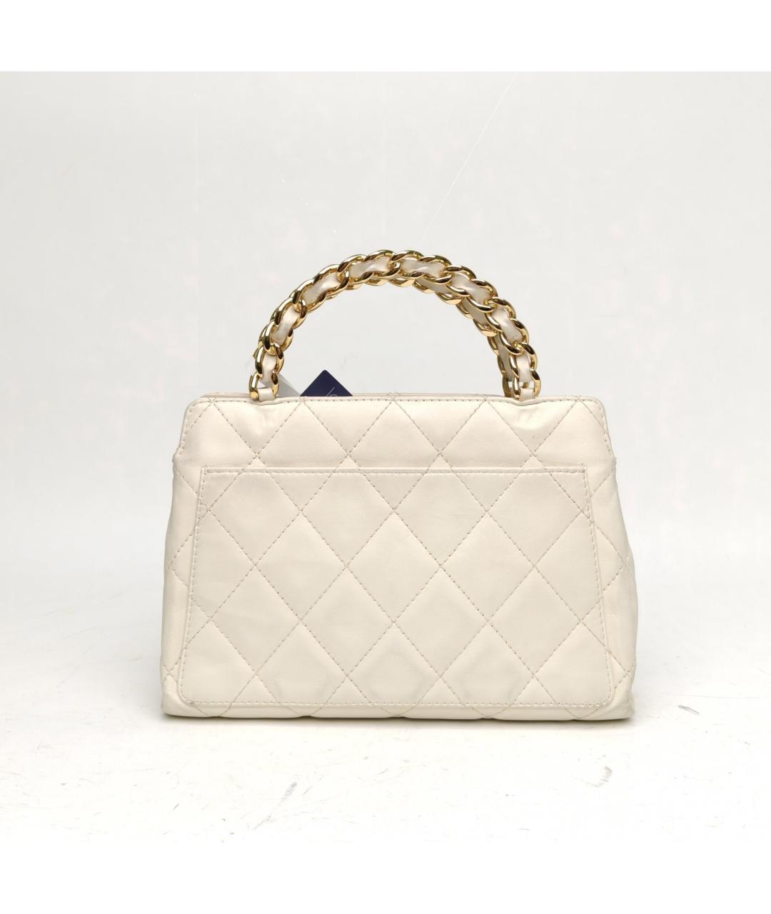 CHANEL Белая кожаная сумка с короткими ручками, фото 4