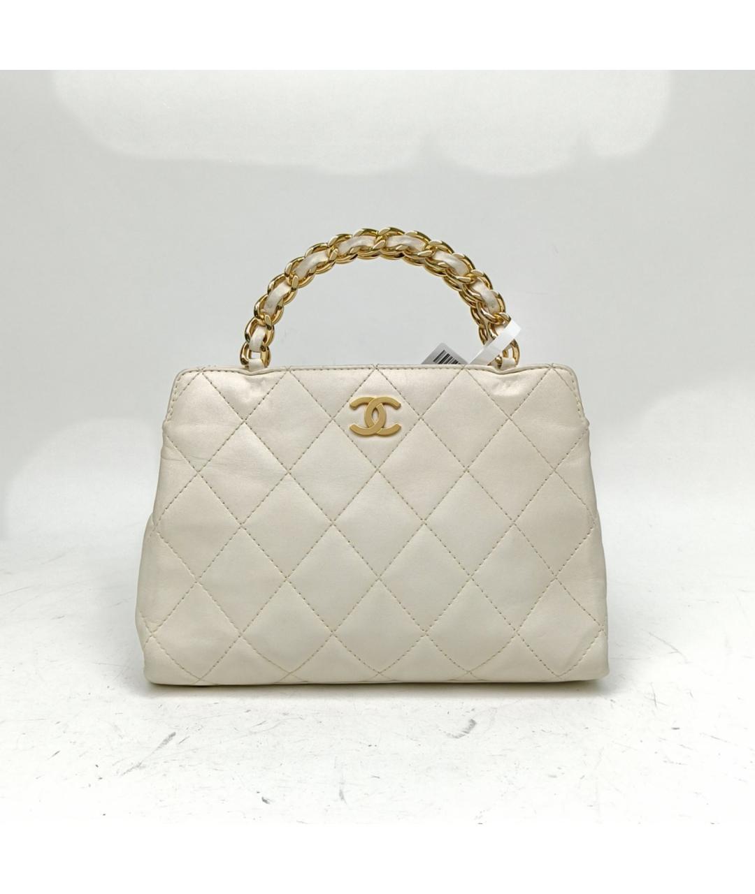 CHANEL Белая кожаная сумка с короткими ручками, фото 2
