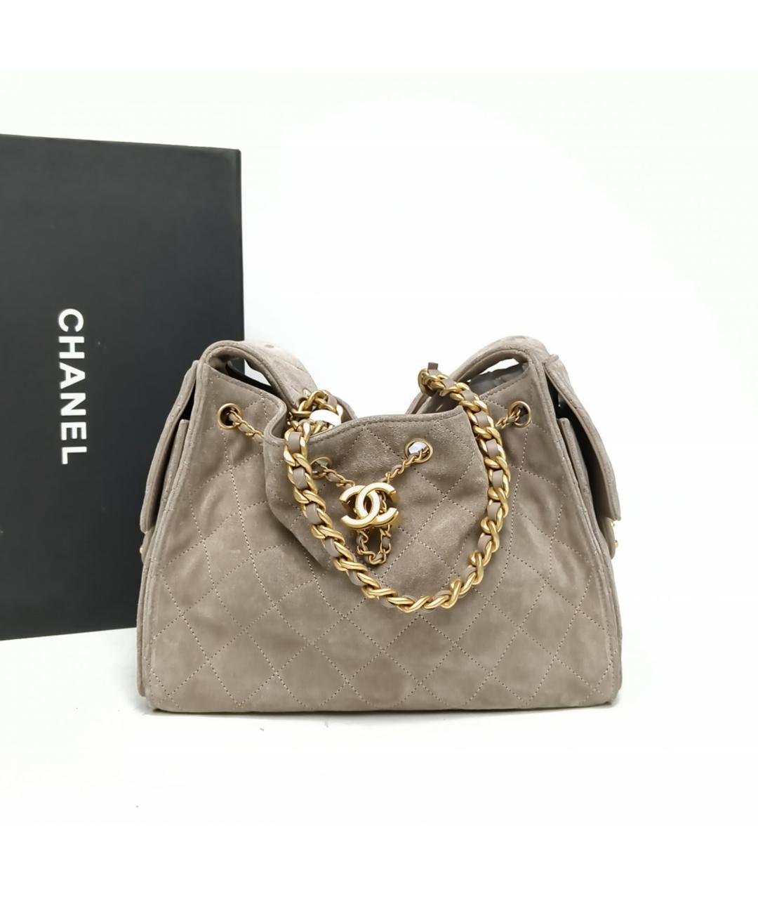 CHANEL Серая замшевая сумка через плечо, фото 9