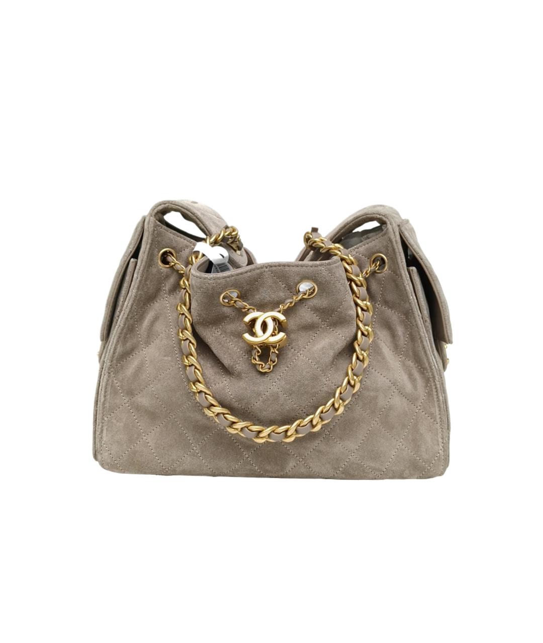 CHANEL Серая замшевая сумка через плечо, фото 10
