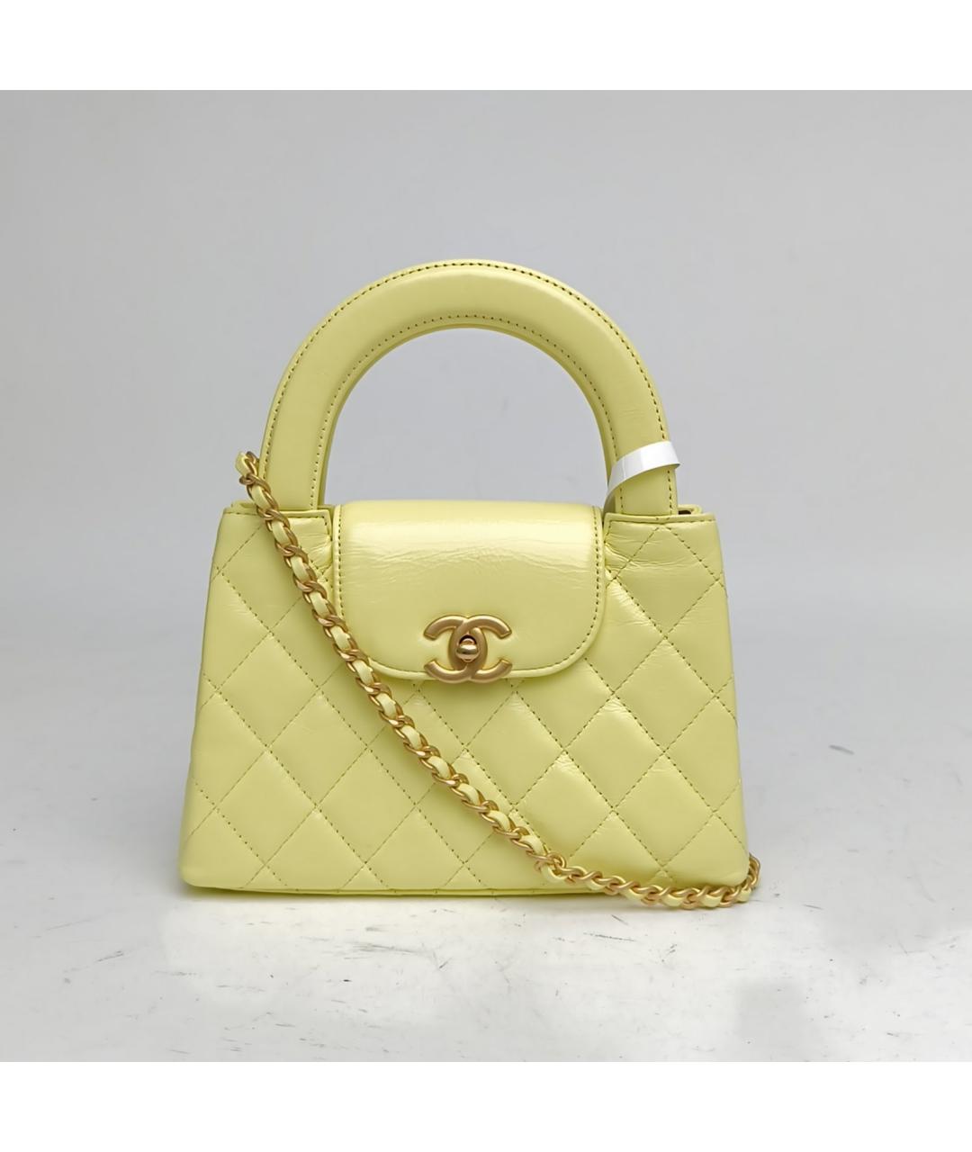 CHANEL Желтая кожаная сумка с короткими ручками, фото 5