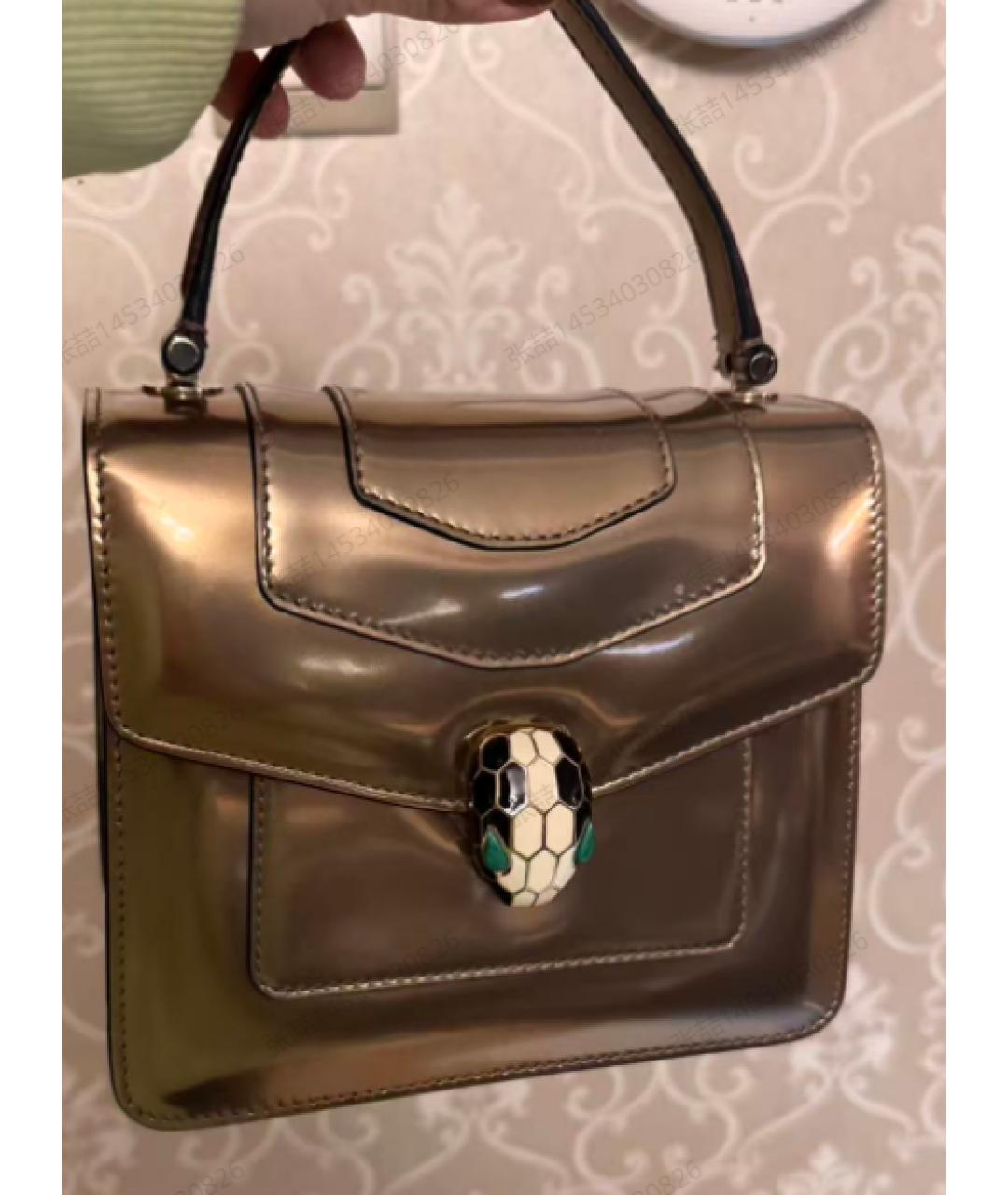 BVLGARI Золотая сумка с короткими ручками из лакированной кожи, фото 9