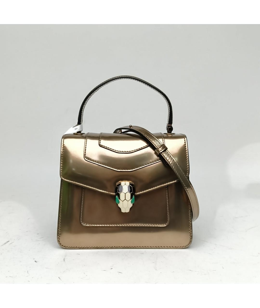 BVLGARI Золотая сумка с короткими ручками из лакированной кожи, фото 2