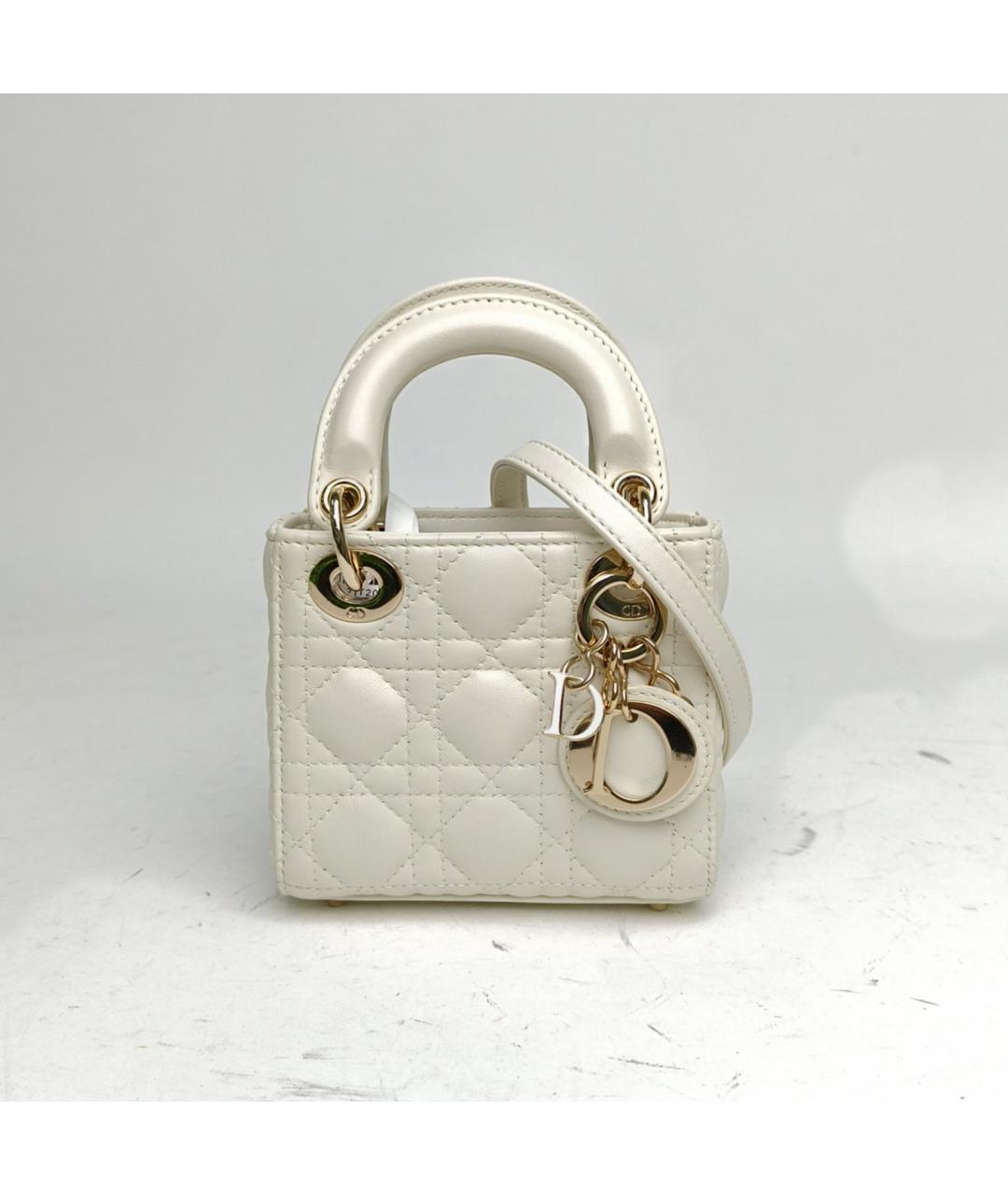 CHRISTIAN DIOR Белая кожаная сумка с короткими ручками, фото 2