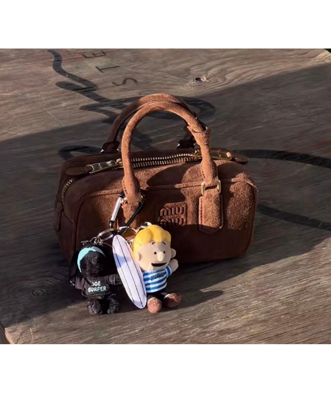 MIU MIU Коричневая замшевая сумка с короткими ручками, фото 9