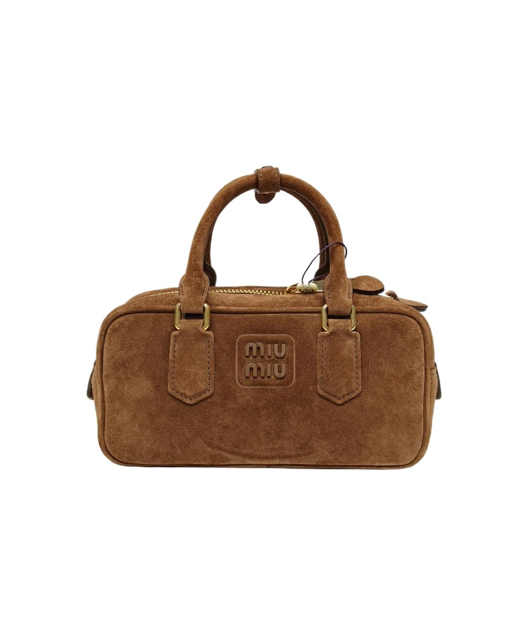 MIU MIU Коричневая замшевая сумка с короткими ручками, фото 10