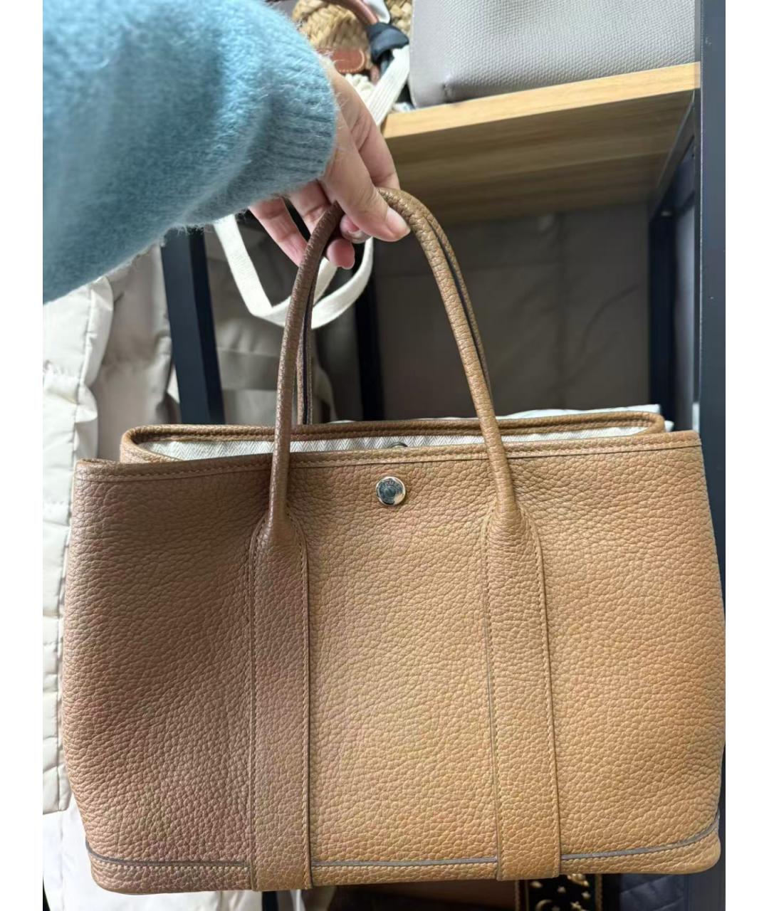 HERMES Коричневая кожаная сумка тоут, фото 9