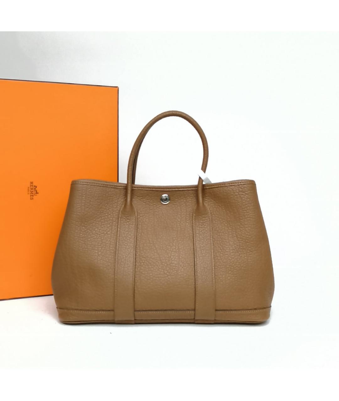 HERMES Коричневая кожаная сумка тоут, фото 8