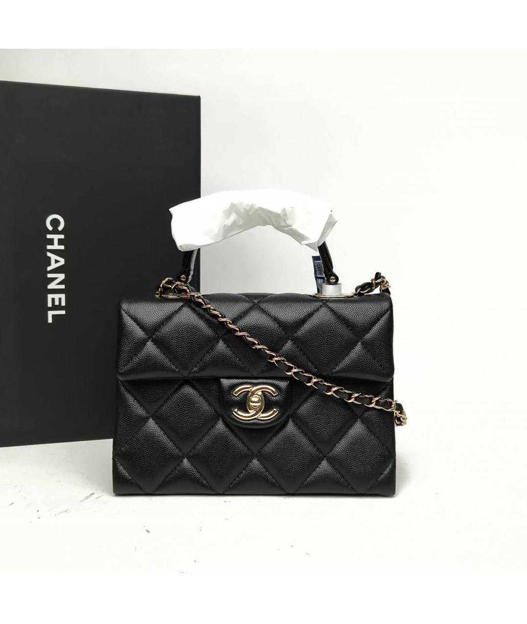 CHANEL Черная кожаная сумка с короткими ручками, фото 9