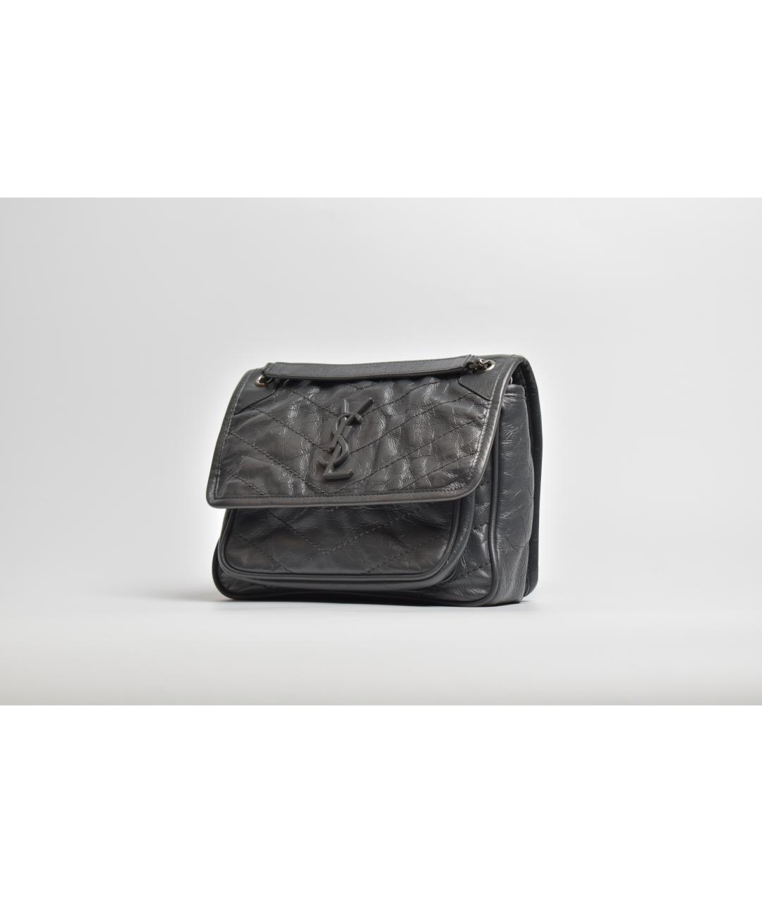 SAINT LAURENT Серая кожаная сумка через плечо, фото 2