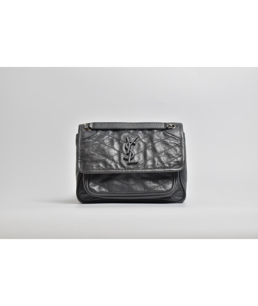 SAINT LAURENT Серая кожаная сумка через плечо, фото 10