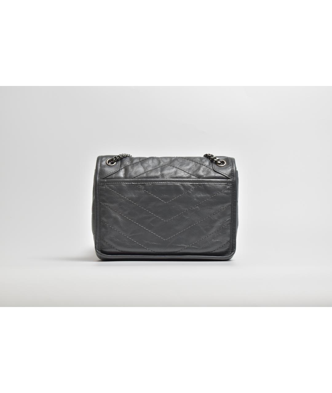 SAINT LAURENT Серая кожаная сумка через плечо, фото 3