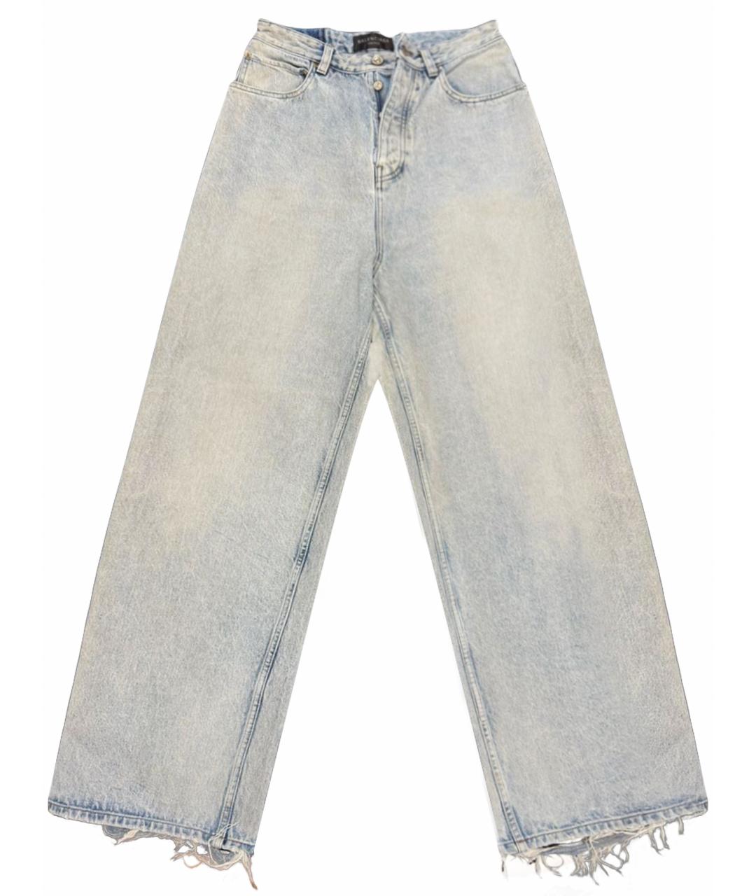 BALENCIAGA Голубые хлопковые прямые джинсы, фото 1