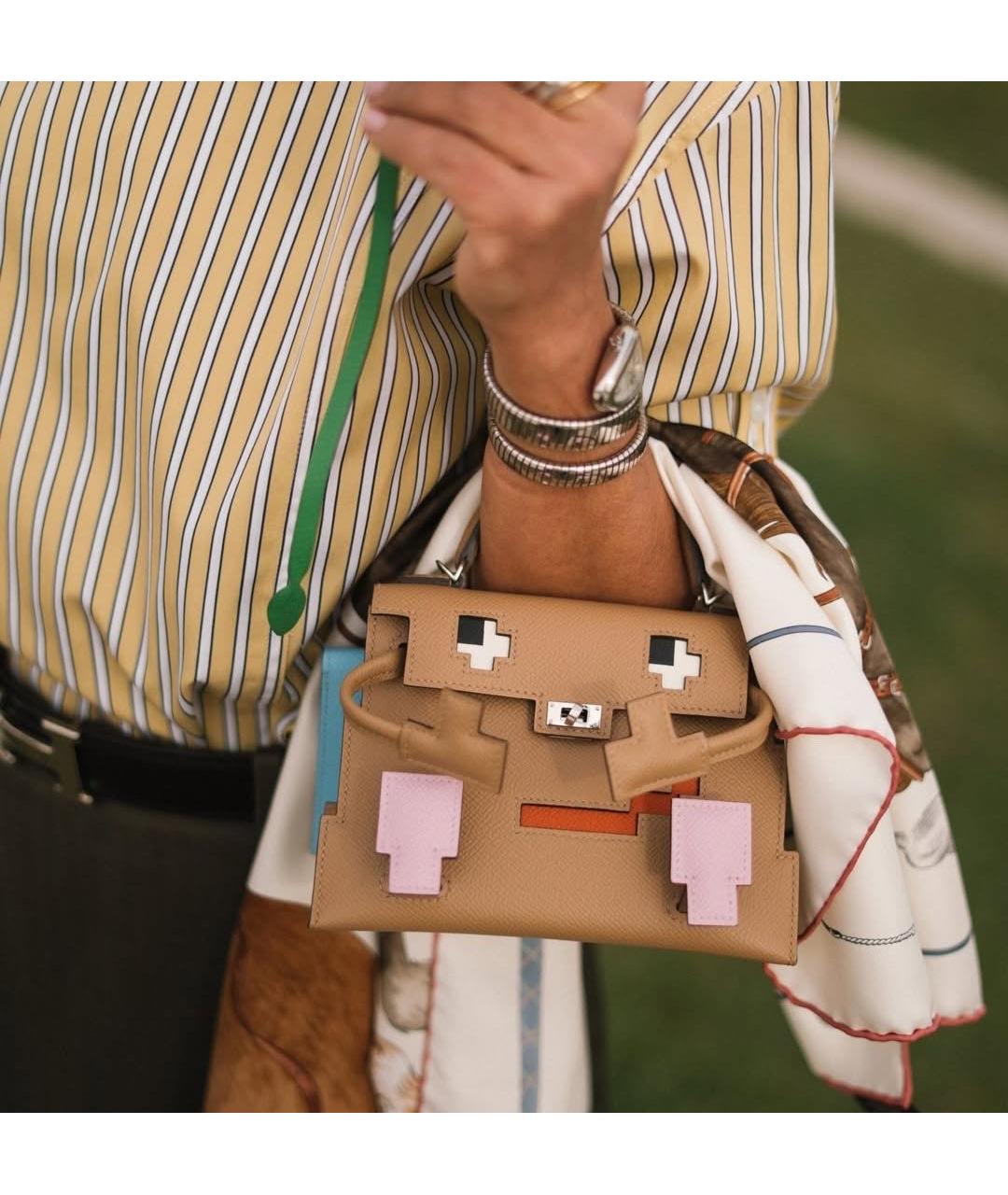 HERMES Бежевый шелковый платок, фото 8