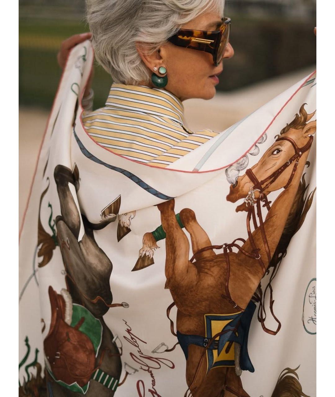 HERMES Бежевый шелковый платок, фото 5