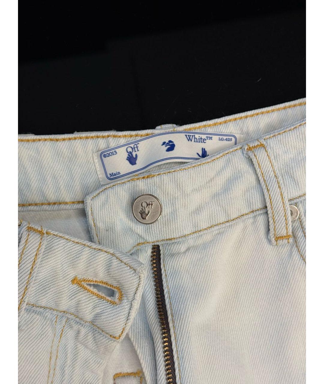 OFF-WHITE Голубые хлопковые прямые джинсы, фото 3