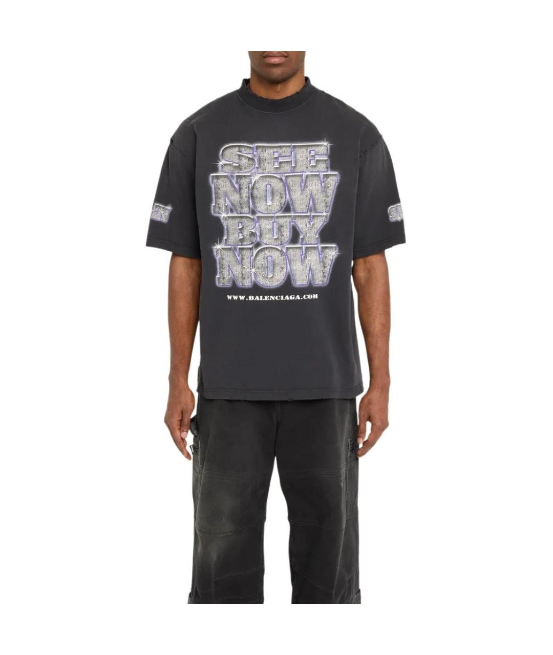 BALENCIAGA Черная хлопковая футболка, фото 3