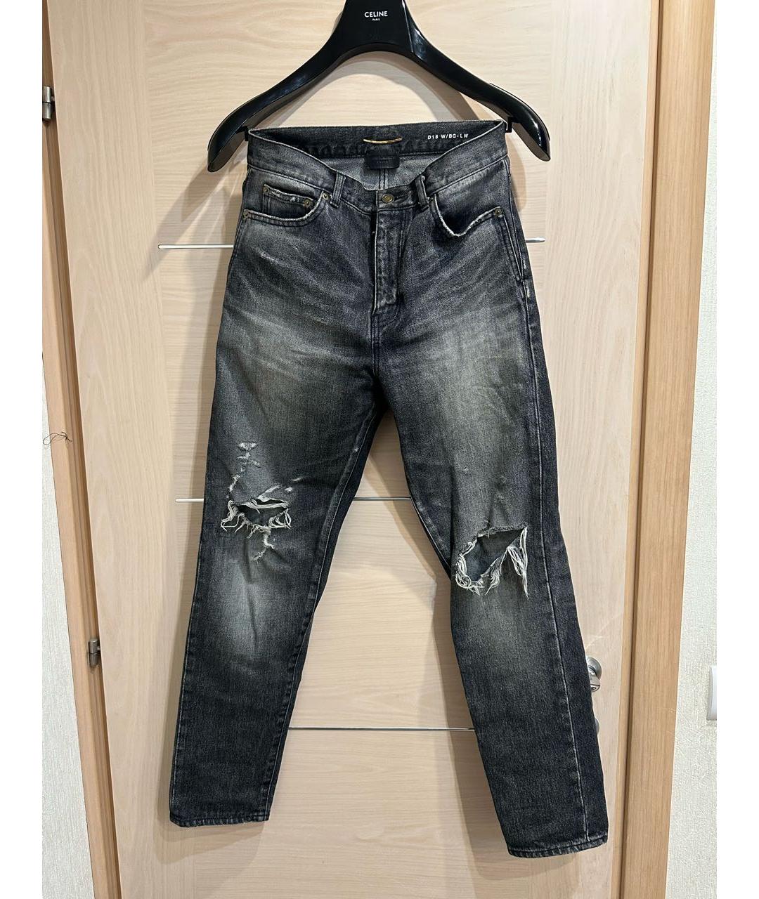 SAINT LAURENT Серые хлопковые прямые джинсы, фото 2