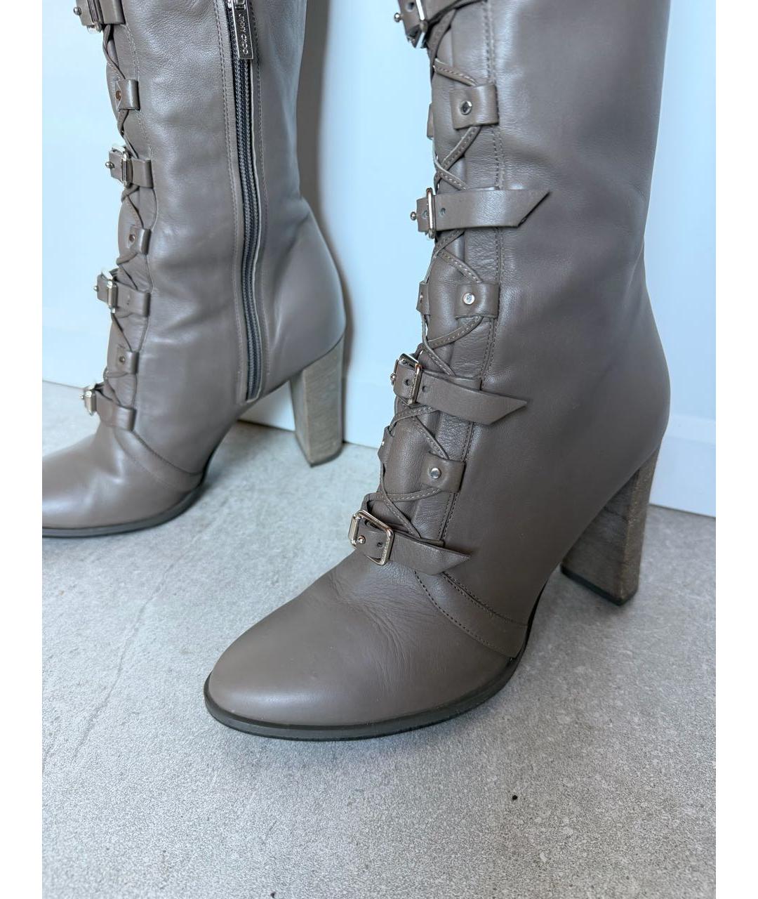 JIMMY CHOO Антрацитовые кожаные ботфорты, фото 7